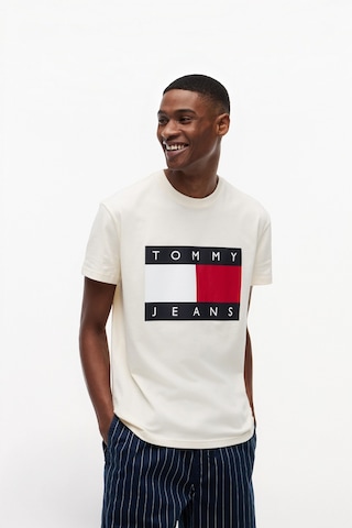 Tommy Hilfiger Tjm Reg Bıg Flag Ss Tee Ext Erkek Bej T-shirt - Dm0dm22645
