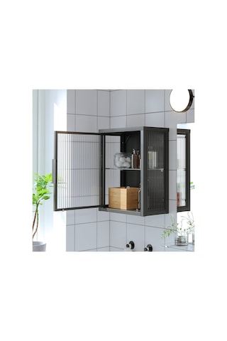 Banyo Duvar Dolabı, Antrasit-sazlı Cam, 36x18x44 Cm