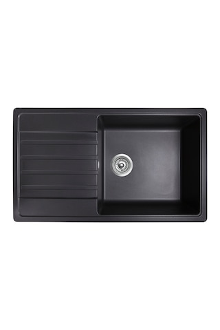 Simpex Tek Göz Damlalıklı Granit Eviye Siyah 86x50cm