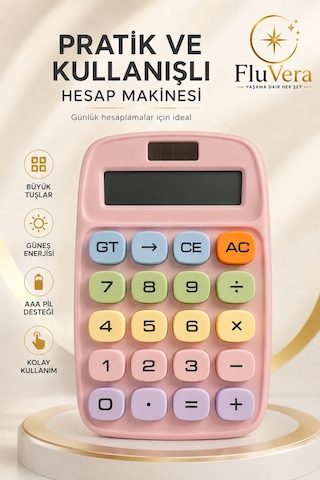 Pastel Pembe Renkli Hesap Makinesi Güneş Enerjili Ve Pilli Büyük Ekranlı Masaüstü Hesap Makinesi Ofis Okul Ev Kullanım Diğer