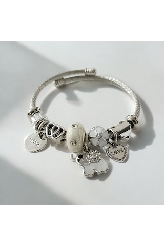 Kadın Çelik Charm Bileklik Bilezik Fil Figürlü Ekru Çelik