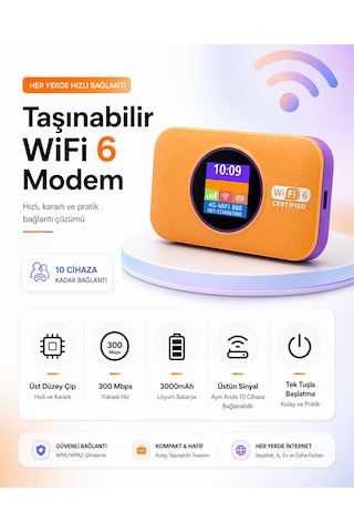 Taşınabilir Modem Mobil Wifi-5g Lte 3.000mah Batarya 300mbps Taşınabilir Router Wifi 6 Destekli Sım Kartlı Hotspotçoklu Kullanıcı Desteği