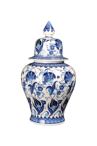 Qdec Bleu Blanc Şah Vazo Turkuaz Lale Karanfil