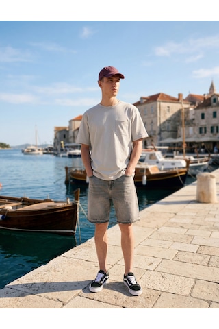 Koton Normal Bel Pamuklu Pis Paça Straight Fit Bermuda Jean Şort Gri 6sam40376nd