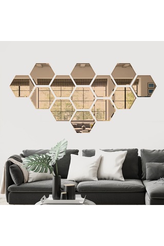 Decorıta Ayna - 13'Lü Takım Altıgen Ayna Çok Renkli