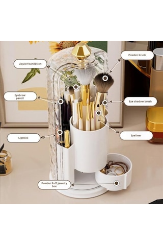 Şeffaf Kapaklı Makyaj Fırçası Saklama Kutusu Büyük Kapasiteli 360 Derece Dönen Makyaj Fırçası Şeffaf