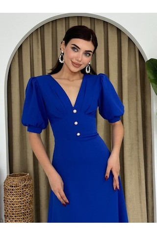 İkales Linda Midi Elbise Sax