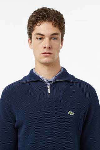 Lacoste Classic Fit Uzun Kollu Yarım Fermuarlı Erkek Triko Kazak Lacivert Lacivert