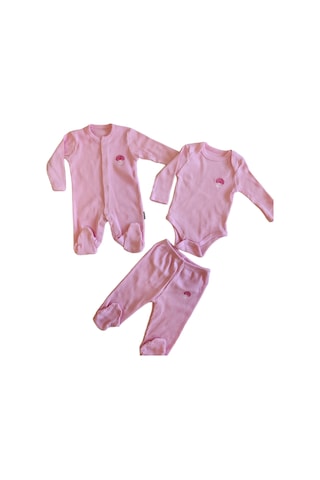 Kız Bebek Tulumlu Patikli Alt Ve Çıtçıtlı Badili Set - Pembe