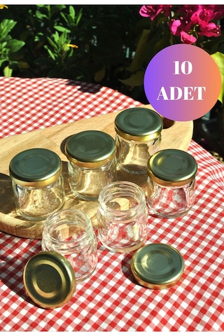 10 Adet Paşabahçe 40 Ml Şeffaf Mini Kavanoz Metal Gold Kapaklı Kına Mama Gold Kapak
