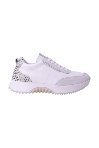 Hobby Ayakkabı Hobby Kadın Hakiki Deri Leopar Detaylı Kalın Tabanlı Sneaker Ayak Beyaz