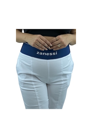 Büyük Beden Mom Beli Lastikli Yüksek Bel Kadın Pantolon Beyaz