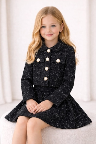 My Kids Wear Kız Çocuk Ekose Ceket Etek Takım Şık Kombin 12644 Siyah