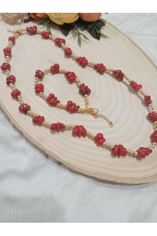 Kırmızı Kolye Ve Bileklik Takım Kırmızı
