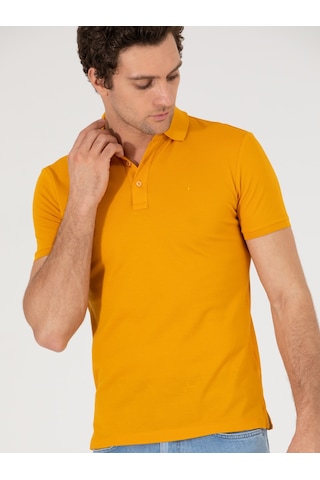 Koyu Sarı Polo Yaka Slim Fit Basic Merserize T-shirt Sari