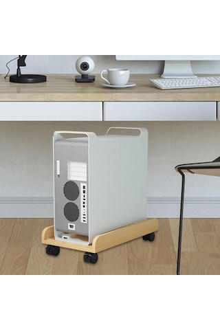 Homyl Masaüstü Cpu Ahşap Tekerlekli Stand Bilgisayar Kasası