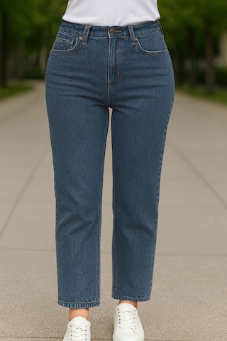 Cedy Denim Cedy Denım - Kadın Büyük Benden Boru Paça Yüksek Bel Regular Fit Likralı Pantolon C626 Mavi