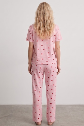 Siyah İnci İnce Soft Örme Mevsimlik Pijama Takımı 8003 Pembe Kırmızı Kalp