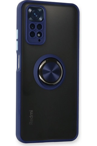 Xiaomi Redmi Note 11 Kılıf Montreal Yüzüklü Silikon Kapak - Lacivert Düz Renkli