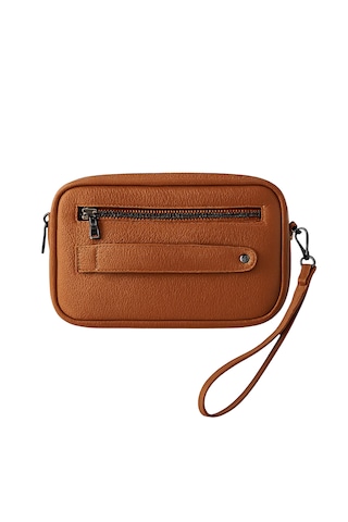 El Çantası Deri Taba Portföy Omuz Askılı Kahverengi