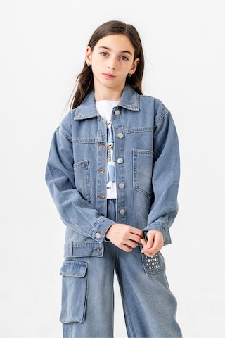 Kız Çocuk Yaka Taşlı Kot Ceket 1548 Açık Mavi