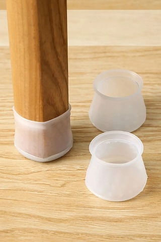 12 Adet Silikon Masa Sandalye Koruyucu, Masa Sandalye Kaydırmaz, Zemin Koruyucu Silikon Pabuç Beyaz