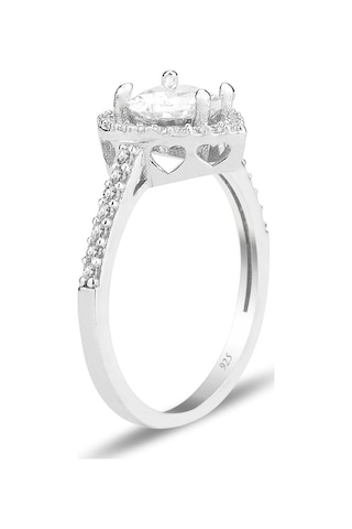 Vog Swarovski Taşlı Beyaz Renkli Kalpli 925 Ayar Gümüş Yüzük