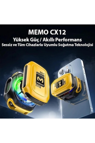 Memo Cx12 Yarı İletken Telefon Soğutucu Fan 2000mah Manyetik Bağlantı Dijital Ekran Rgb Işıklı