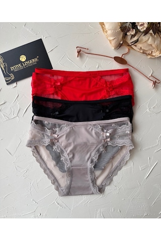 Arya Japon Style Arkası Tül Cut-out Dantel Detaylı Cheeky Külot/s Kırmızı