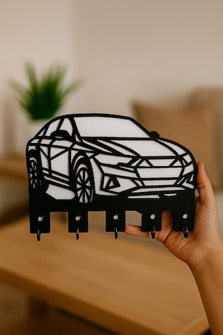 Geometrik Araba Figürlü Duvar Tipi Anahtarlık Askılığı Siyah - Beyaz