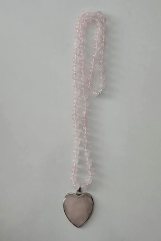 8 Mm Düğümlü Pembe Kuvars Kalp Doğaltaş Kolye 046 - Pembe
