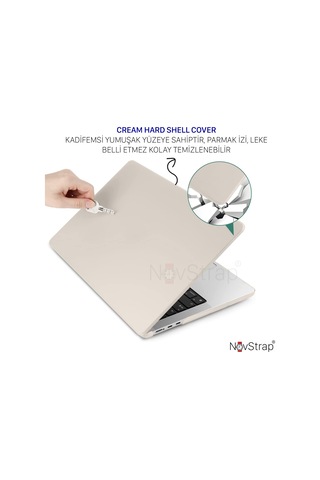 NovStrap Apple Uyumlu MacBook Pro M1 M2 Çip 13.3" A2338 ile Kılıf Cream Hard Shell Rubber Kapak