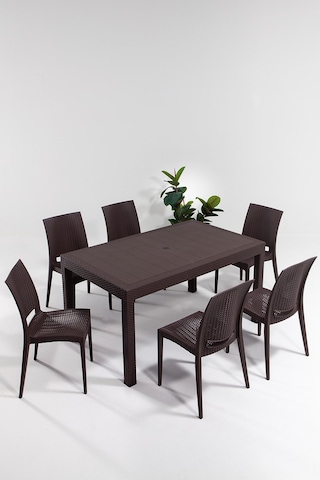 Rattan Large Kahve Masa Takımı Bahçe&balkon 1 Masa + 6 Sandalye Kahverengi