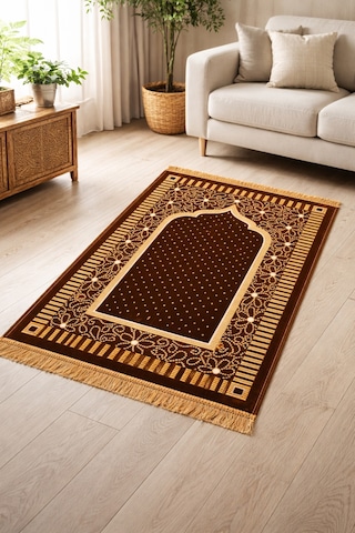Kadife Seccade 110x70 Cm Yumuşak Dokulu, Dodya İplik İşlemeli Sarı