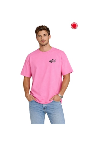 Unisex Oversize Pembe Original Baskılı Tişört %100 Pamuk Minimal Salaş Günlük Streetwear T-shirt Pembe