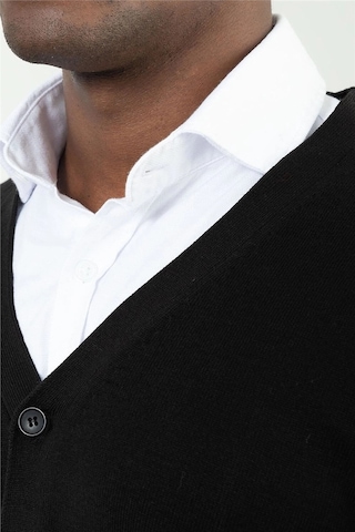 Tudors Slim Fit Dar Kesim Düğmeli Düz Pamuk Erkek Hırka-12697 Siyah