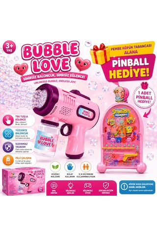 Köpük Tabancası Bubble Gun Işıklı Otomatik Baloncuk Oyuncağı + Hediye Pinball Oyunu Nhn84sb+pembekop Çok Renkli