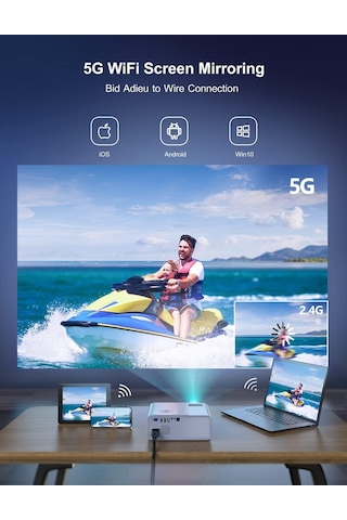 Wimius W7 Yerel 1080P 4K Destekli - 5G Wifi Bluetooth Projektör