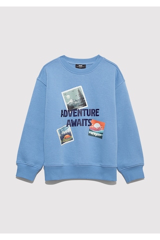 Mavi - Adventure Awaits Baskılı Mavi Sweatshirt 6s10146-70724 Mavi