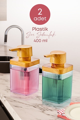 Grimorlife 2 Adet Şeffaf Akrilik Sıvı Sabunluk Mutfak Banyo Sabunluk Seti- 400 Ml Cam Değildir Şeffaf