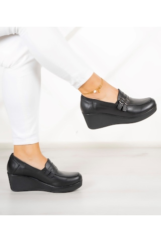 Erkan Saçmacı Taylor Siyah Hakiki Deri Dolgu Topuklu Günlük Ayakkabı Siyah