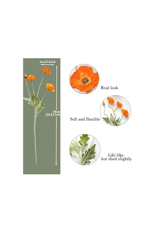 Yapay Çiçek Gelincik Çiçeği Turuncu Renk 3 Çiçek 1 Tomurcuk 59cm