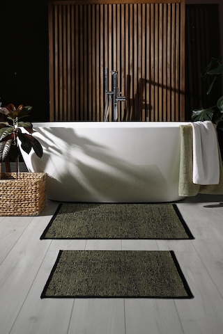 Rothi Pamuklu Kaymaz Taban Yeşil 2'li Banyo Paspas Seti 60x100 60x50 Yıkanabilir Modern Şönil