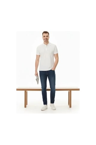 Vexor Erkek Pike Kumaş Düğmeli Yaka Regular Fit Günlük Kısa Kol Tişört T-shirt - Beyaz