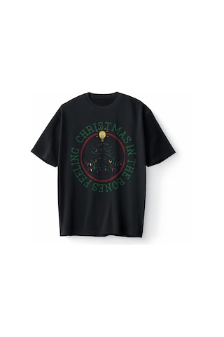Bumeta Feeling Chiristmas İn The Bones Oversize Unisex Tişört T-shirt Siyah