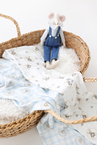 Esti Baby Teddy Bear Serisi %100 Pamuk Çift Taraflı Bebek ve Çocuk Battaniyesi 85x100 Cm Mavi