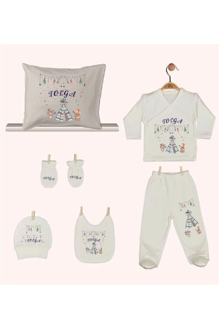 Pia Baby Gl 1942-08 İsme Özel Yastık Zıbın Set Krem