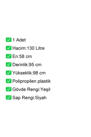 Pk130 Plastik Market Alışveriş Arabası 130 Litre Yeşil / En:58 Boy:95 Yükseklik:98 Cm