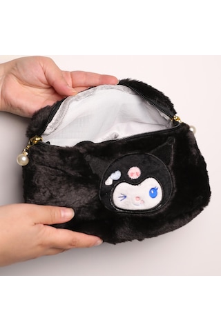 Sanrio Kuromi İnci Detaylı Peluş El Çantası Siyah-1956 Altın