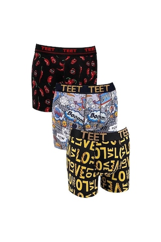 Teet 3'lü Erkek Boxer Seti Hediyelik Şık Ve Rahat Desenli İç Gi Sarı Teet 3'lü Erkek Boxer Seti Hediyelik Şık Ve Rahat Desenli İç Gi Sarı